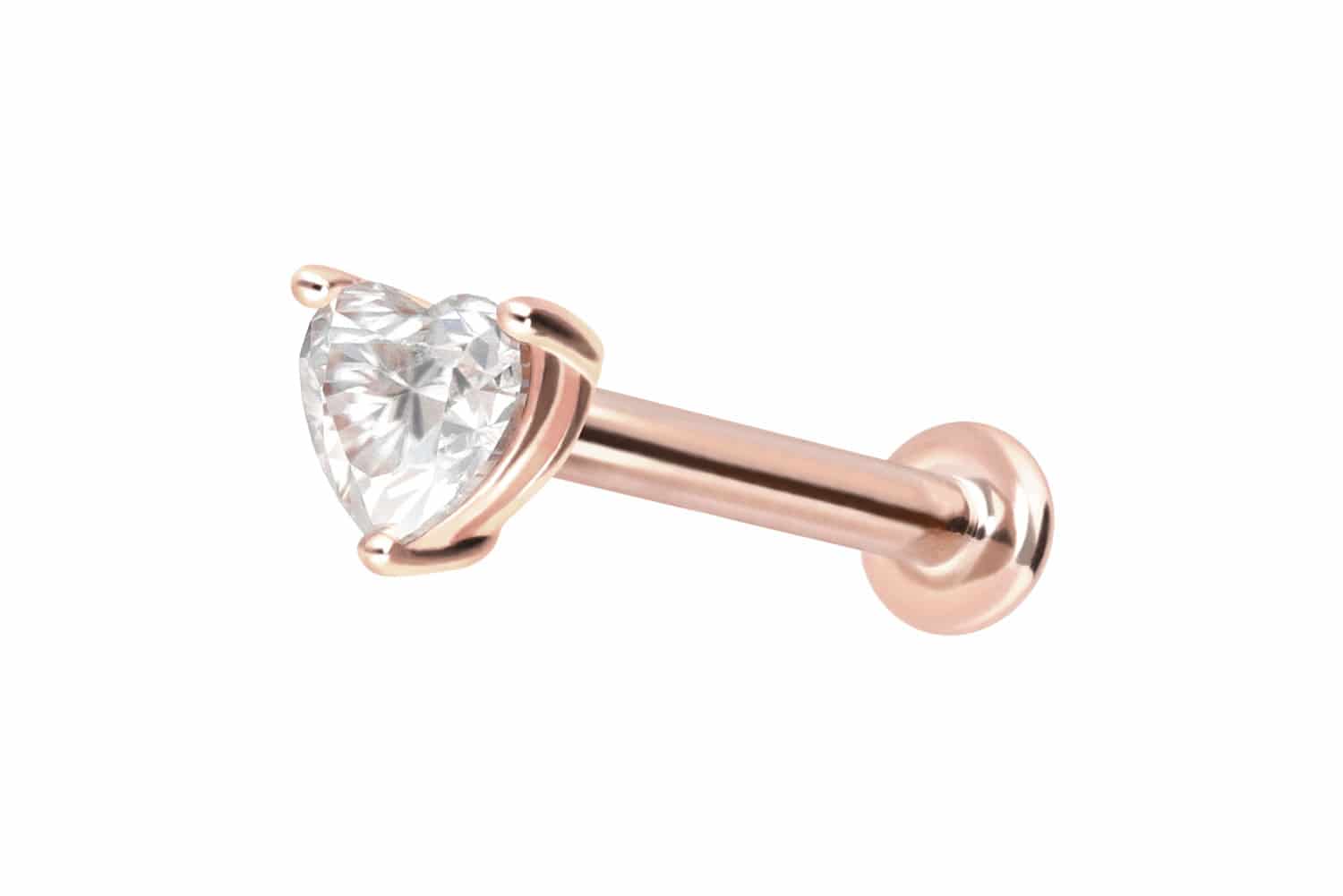 14 Karat Gold Labret Piercing mit Innengewinde MOISSANIT-HERZ